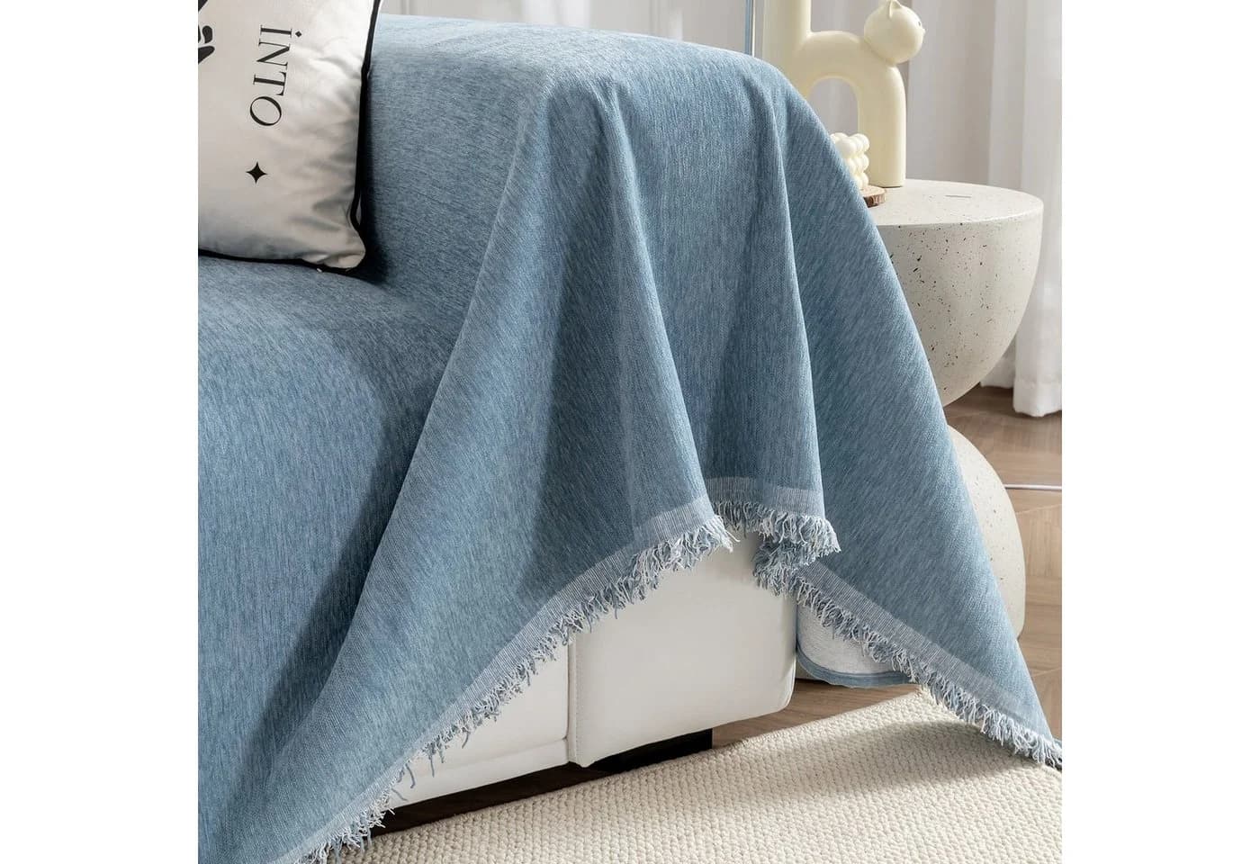Qelus Chenille Sofaüberwurf Blau - Polyestermischung - Bild 3