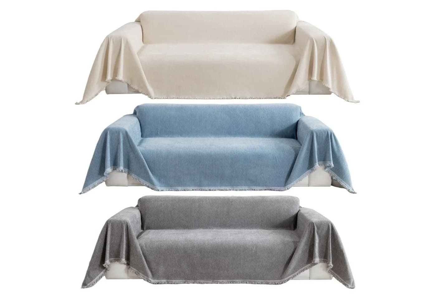 Qelus Chenille Sofaüberwurf Blau - Polyestermischung - Bild 5