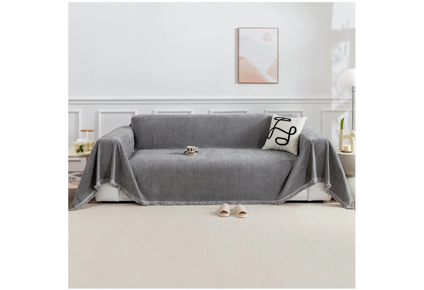 Qelus Chenille Sofaüberwurf Grau Polyestermischung - Bild 2