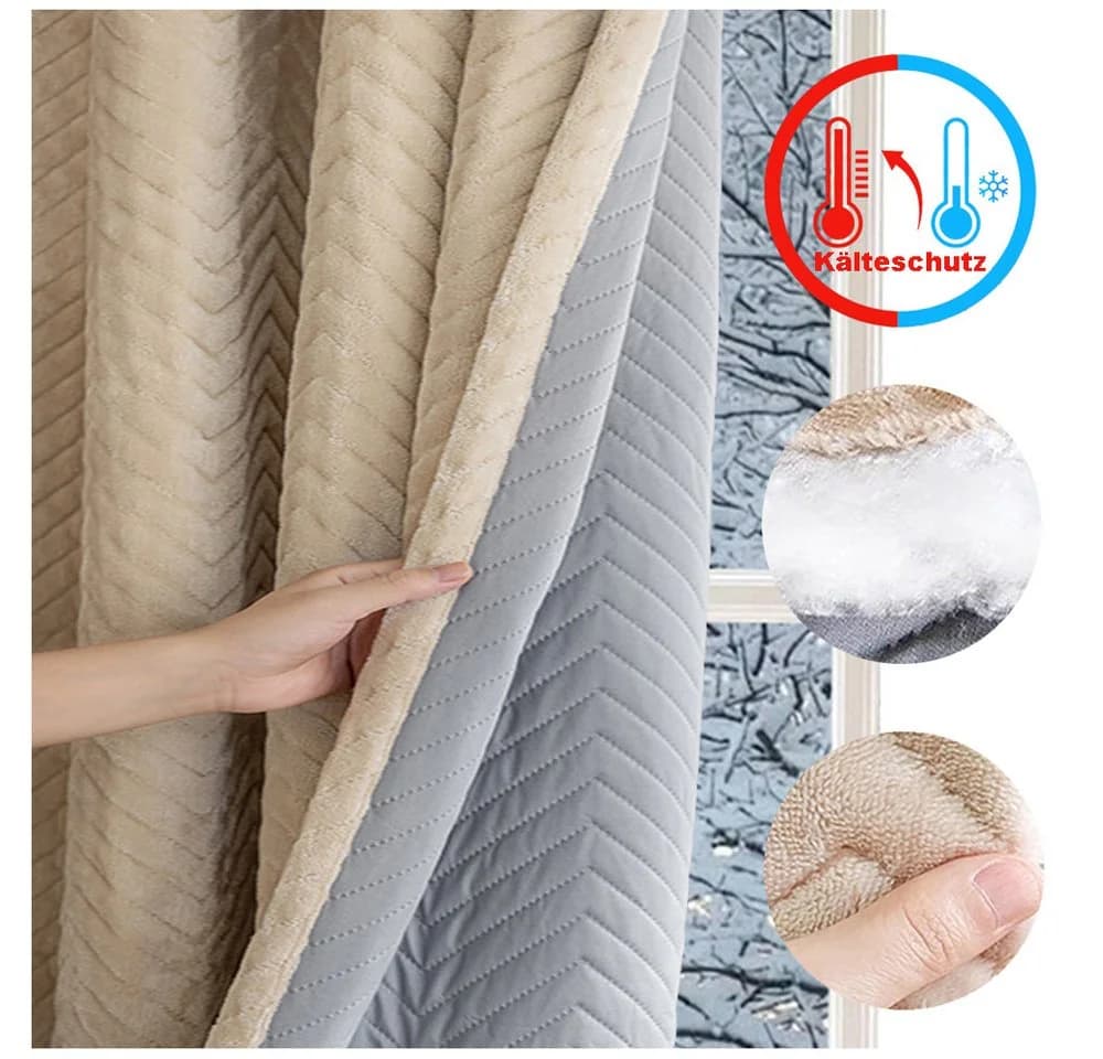 Rosnek Verdunkelungsvorhang Beige 2er Set Thermovorhang Flanell - Bild 2