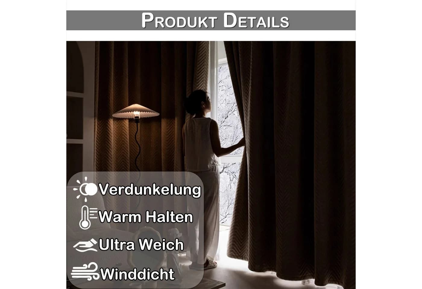 Rosnek Verdunkelungsvorhang Beige 2er Set Thermovorhang Flanell - Bild 4