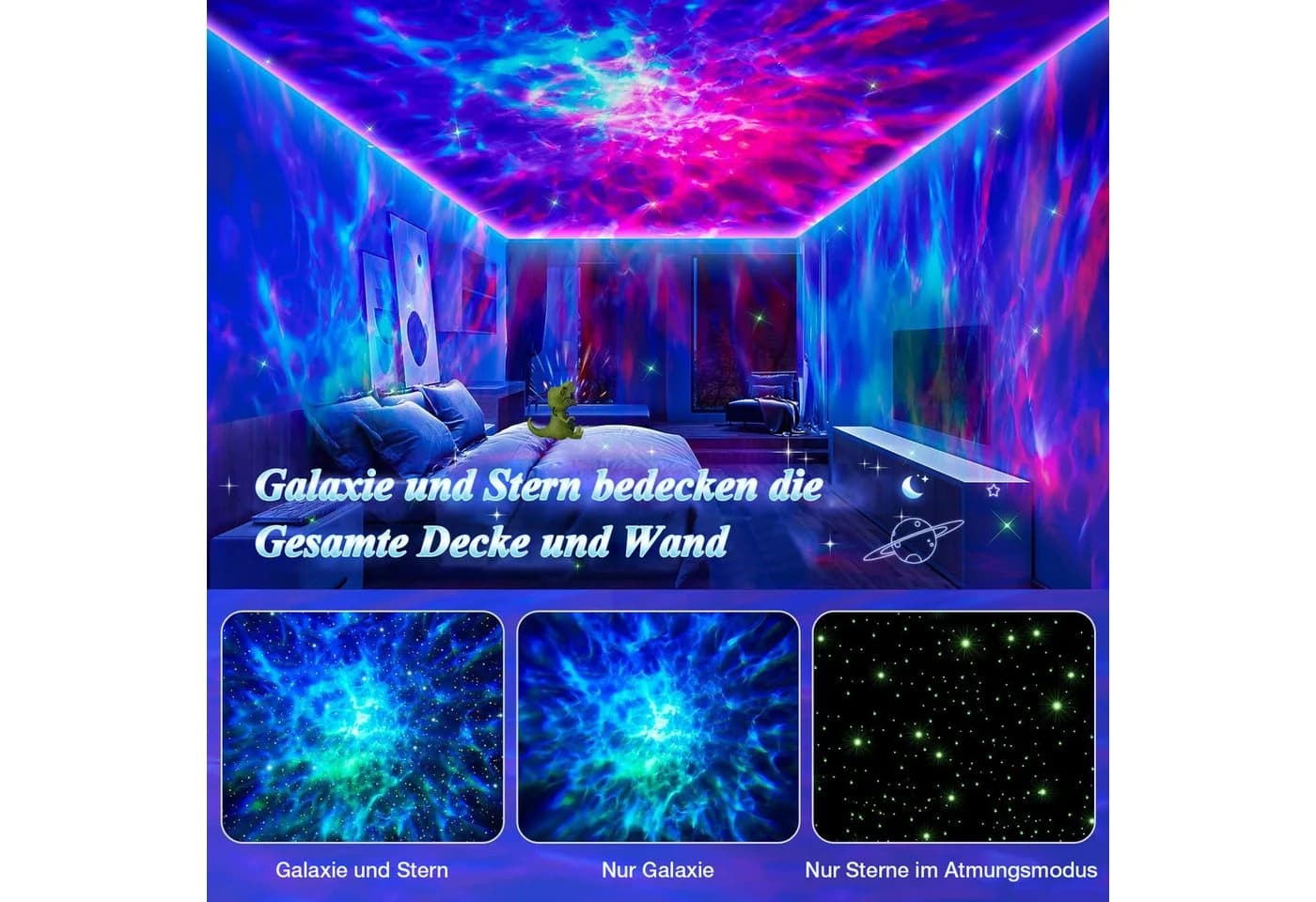 Rosnek Projektionslampe Sternenhimmel Projektor Dimmbar Grün - Bild 3