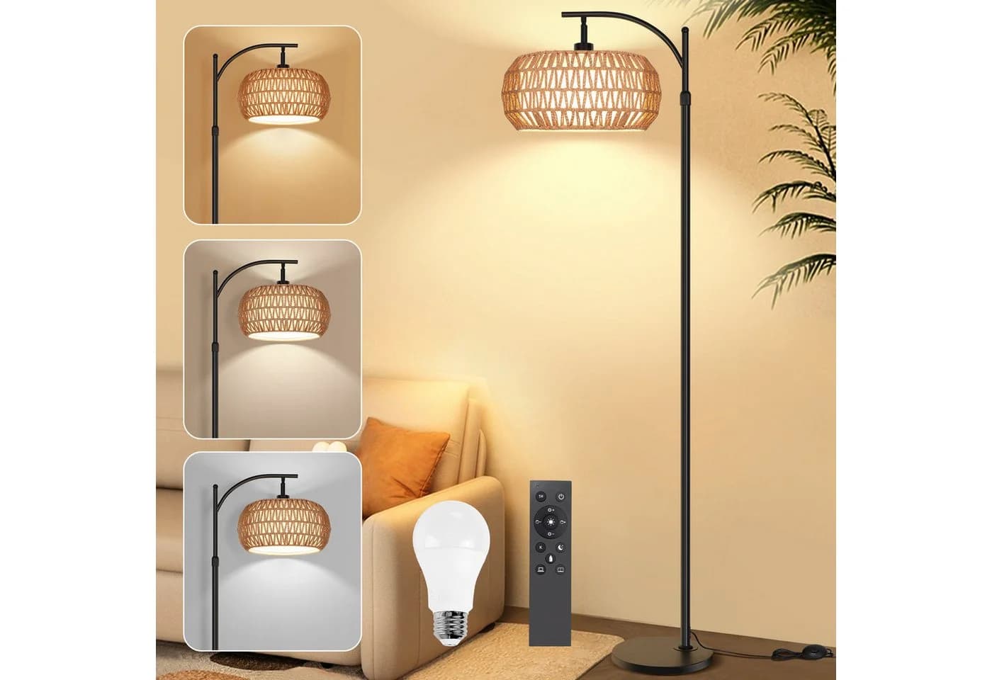 Lapamax LED Stehlampe Dimmbar Schwarz Rattan Leinen - Bild 4