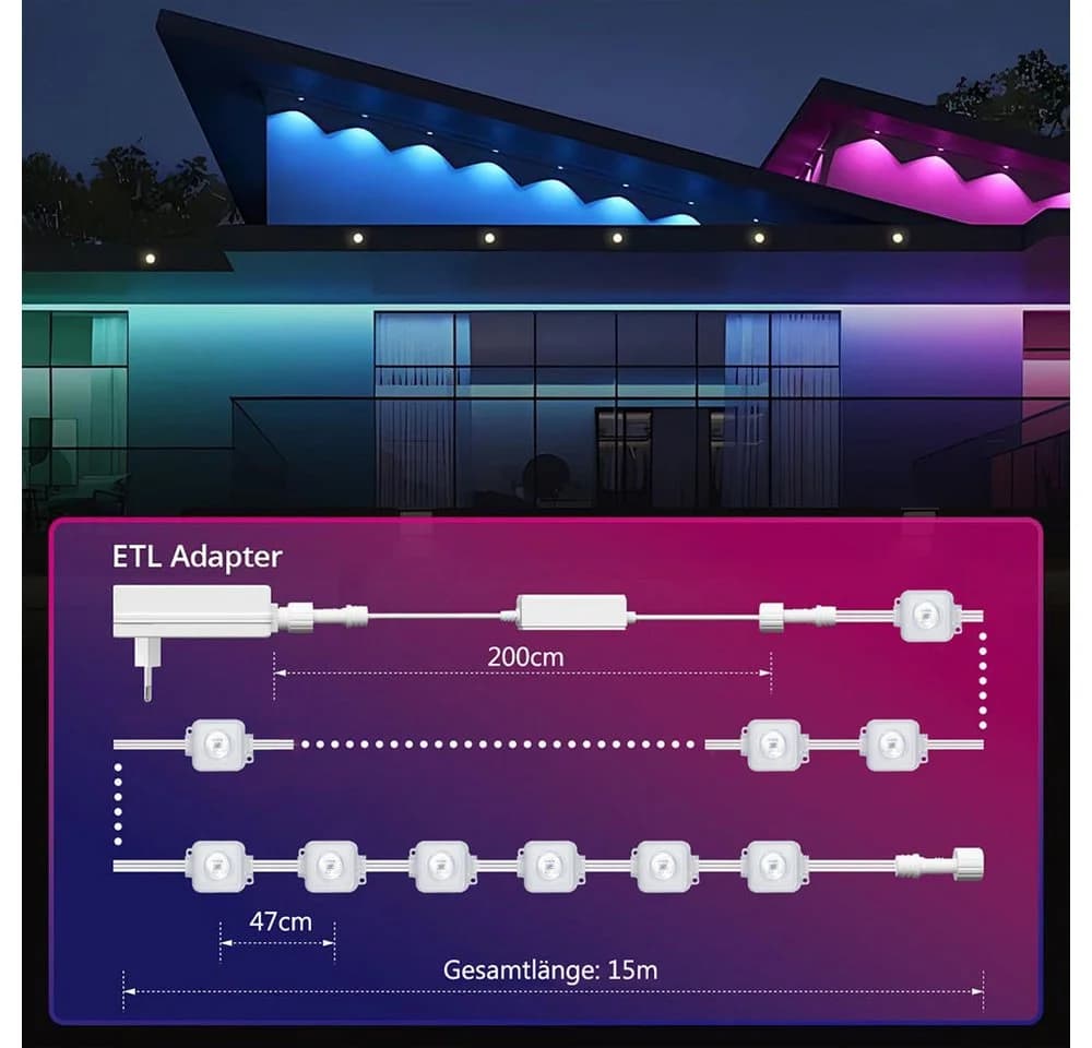 Lapamax LED-Streifen RGBIC Wasserdicht 15M/30M Multicolor - Bild 5