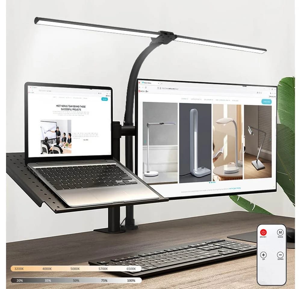 Lapamax LED Schreibtischlampe Dimmbar Doppelkopf Klemmbar Schwarz - Bild 2