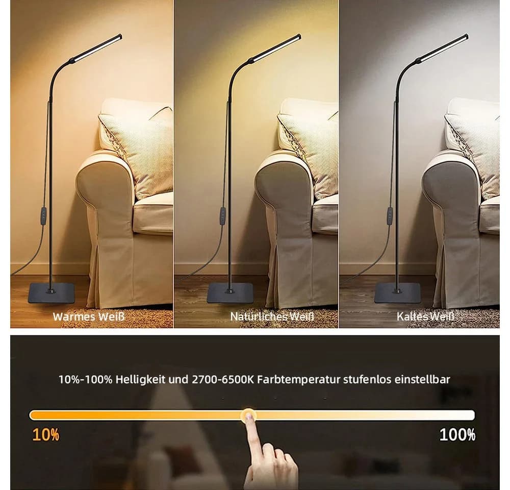 LMaxhome LED Stehlampe Dimmbar Schwarz USB Schwanenhals