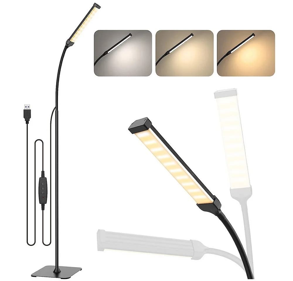 LMaxhome LED Stehlampe Dimmbar Schwarz USB Schwanenhals - Bild 2