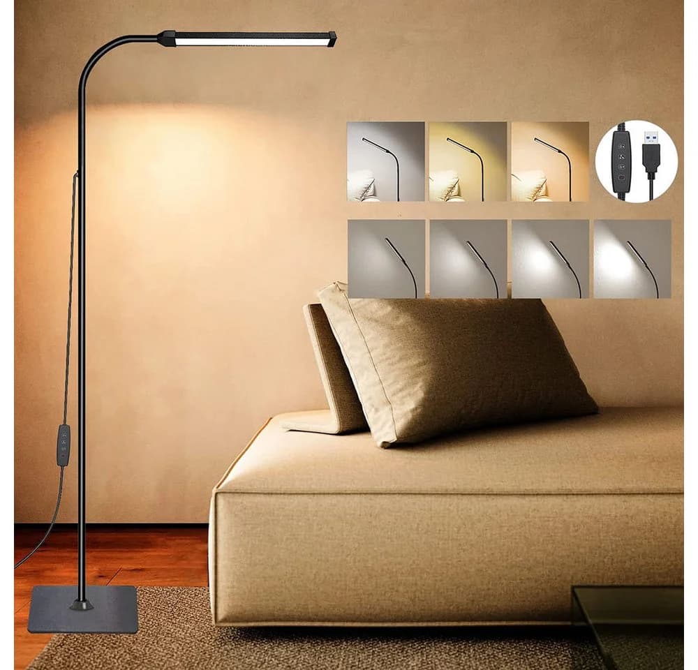 LMaxhome LED Stehlampe Dimmbar Schwarz USB Schwanenhals - Bild 5