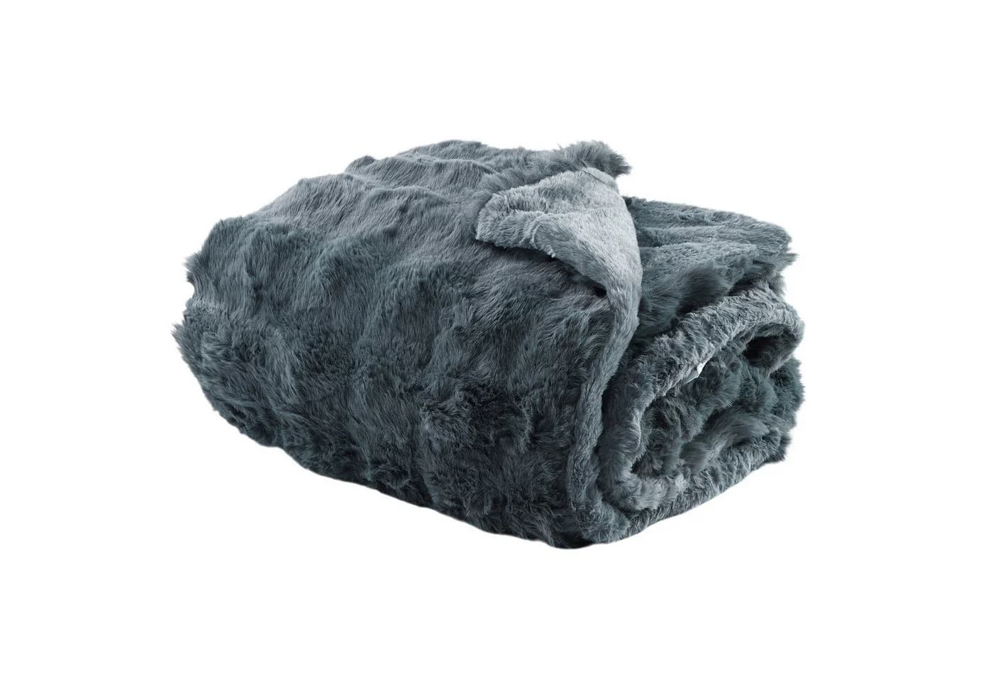 LMaxhome Kuscheldecke Grau Kunstfell Polyester