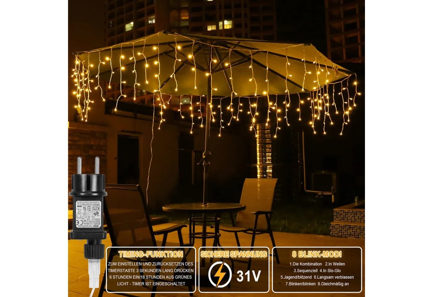 LMaxhome LED-Lichterkette Eisregen 600 LEDs Warmweiß - Bild 5