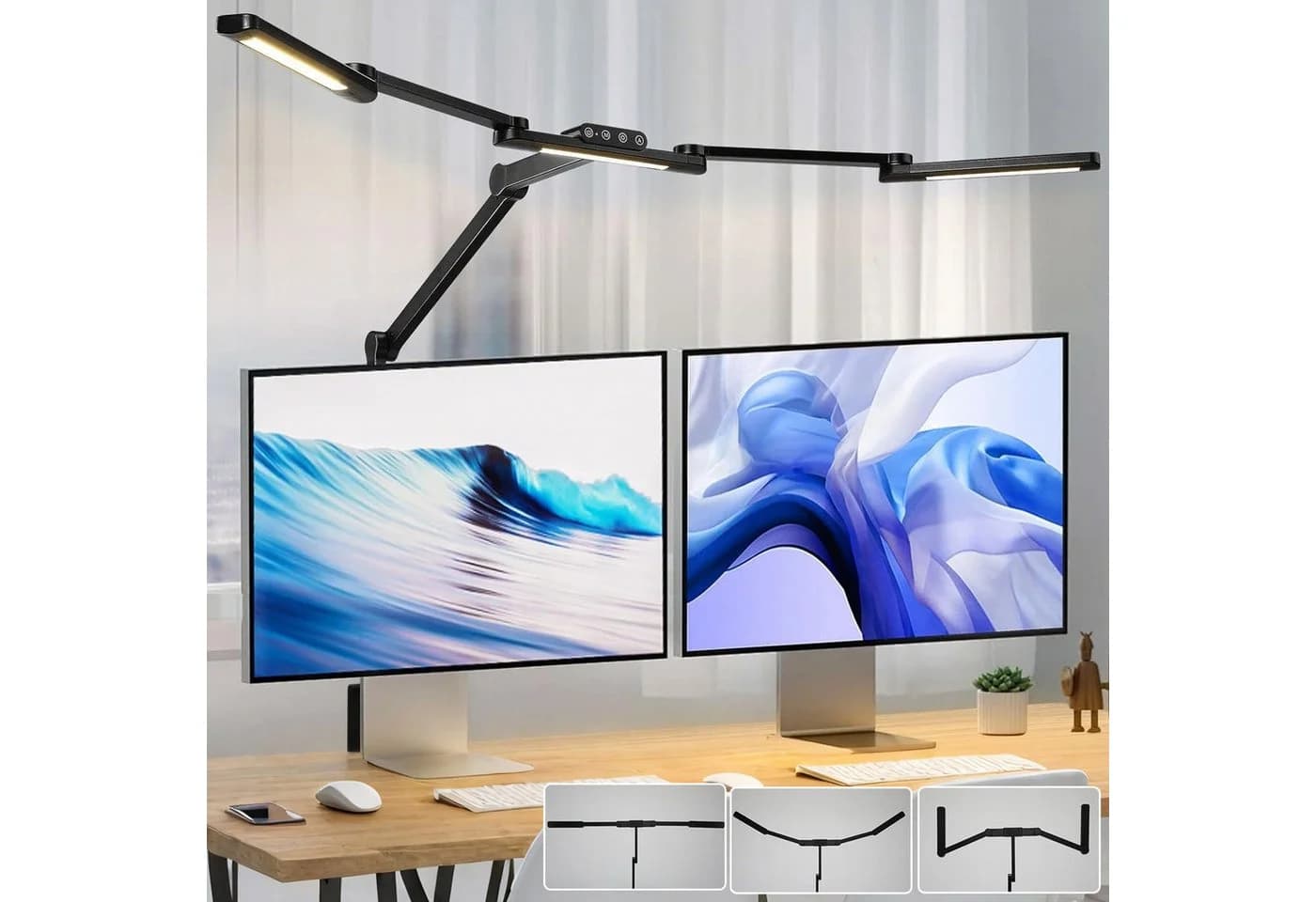 LMaxhome LED Schreibtischlampe Doppelkopf Dimmbar Touch-Steuerung - Bild 2