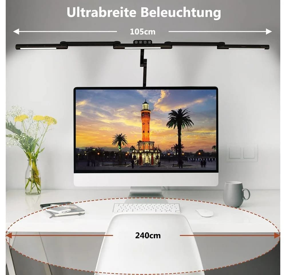LMaxhome LED Schreibtischlampe Doppelkopf Dimmbar Touch-Steuerung - Bild 3