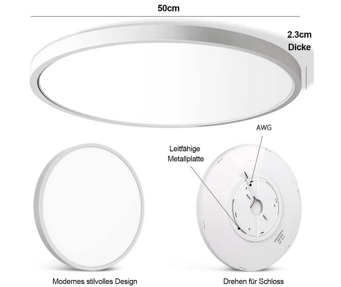 LMaxhome LED Deckenleuchte Dimmbar Ultra Dünn 3 Farbtemperaturen