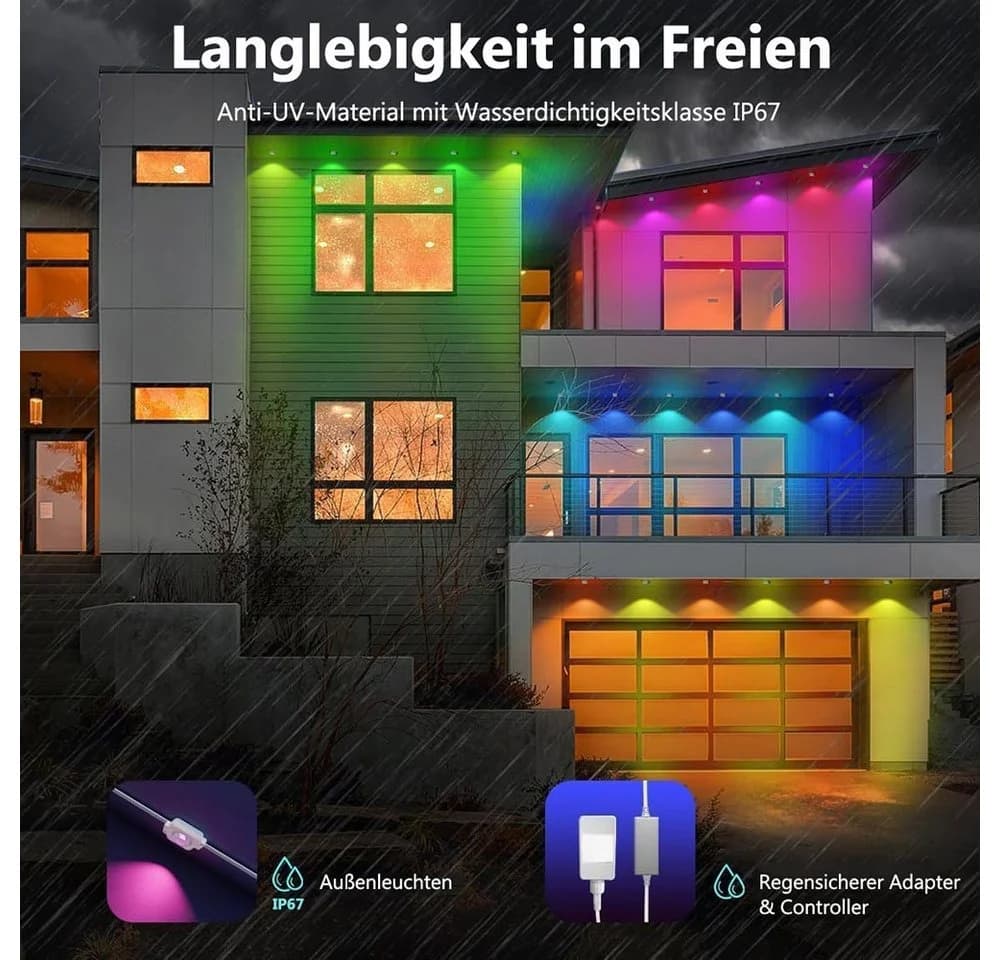 LMaxhome LED Stripe 15/30M RGB Außenbeleuchtung Smart Lichterkette