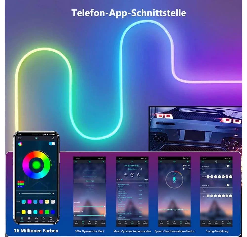 LMaxhome LED Neon Streifen RGBIC 3M APP Steuerung Wasserdicht