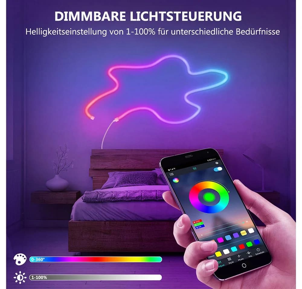 LMaxhome LED Neon Streifen RGBIC 3M APP Steuerung Wasserdicht - Bild 3