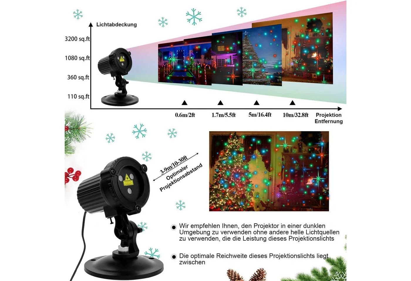 LMaxhome Projektionslampe LED RGB Fernbedienung Timer Gartenstrahler