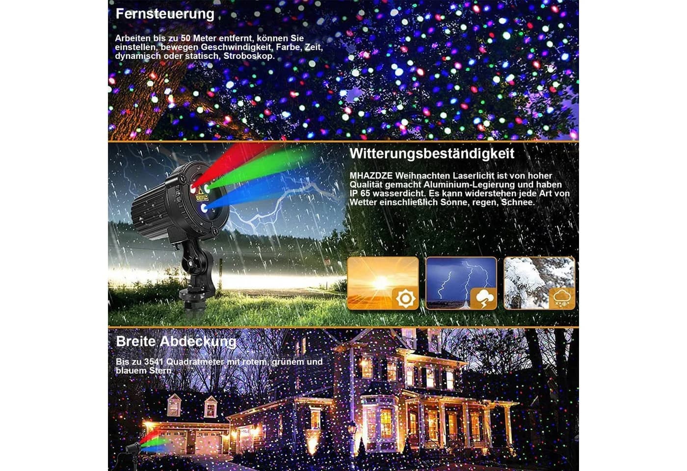 LMaxhome Projektionslampe LED RGB Fernbedienung Timer Gartenstrahler - Bild 3