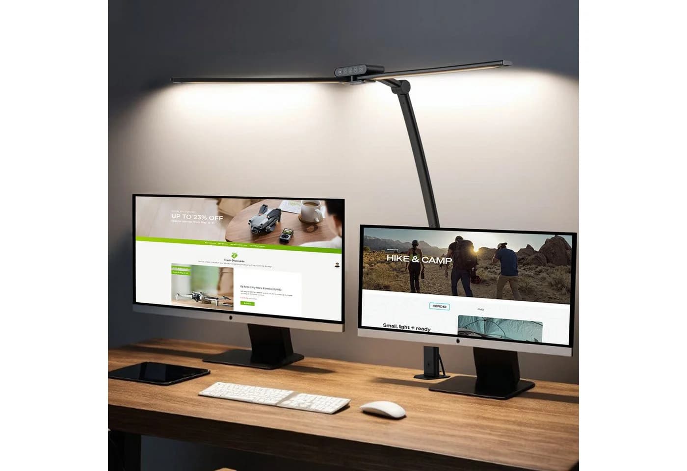 LMaxhome Schreibtischlampe 24W LED Dimmbar Doppelkopf Schwarz