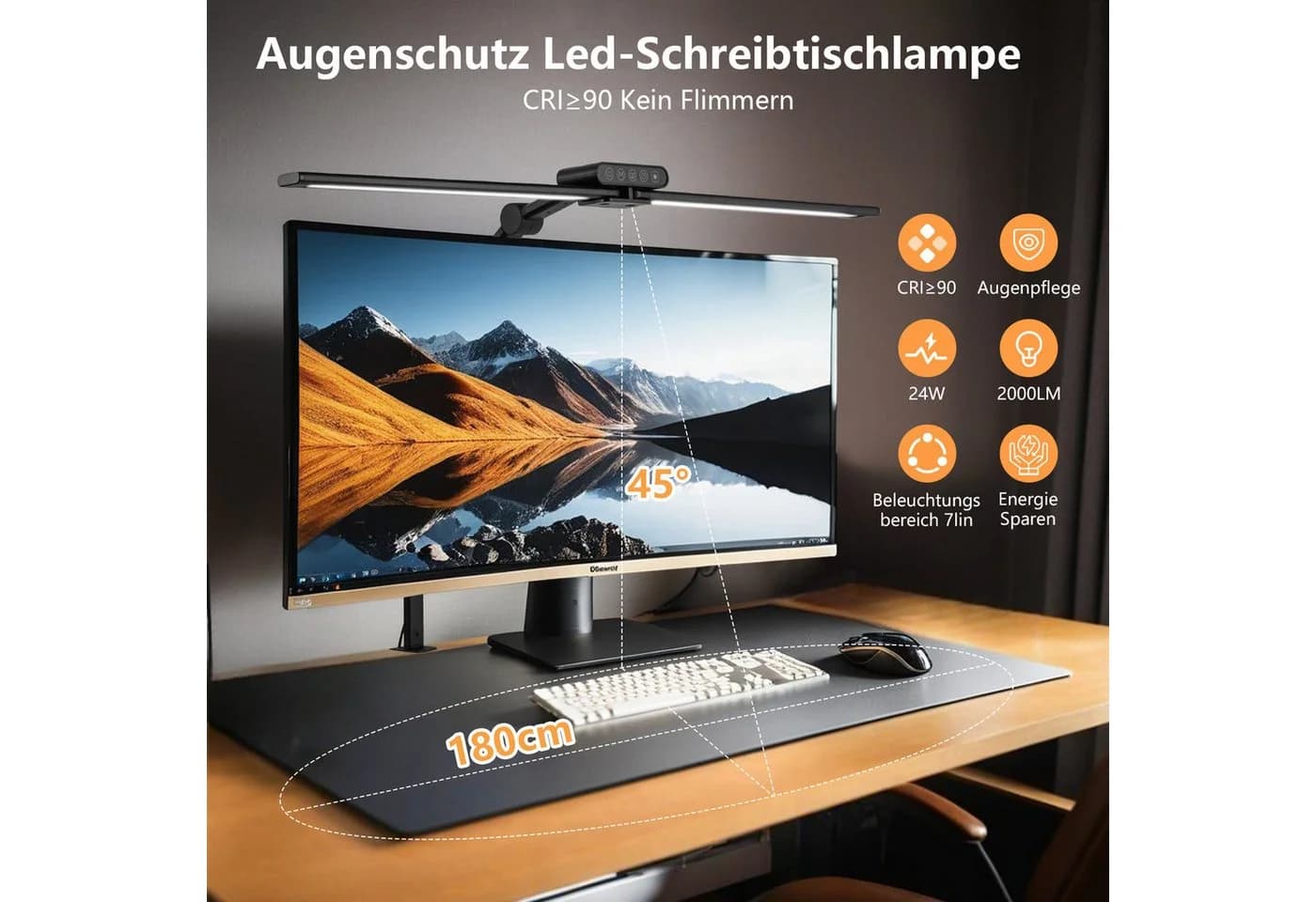 LMaxhome Schreibtischlampe 24W LED Dimmbar Doppelkopf Schwarz - Bild 3