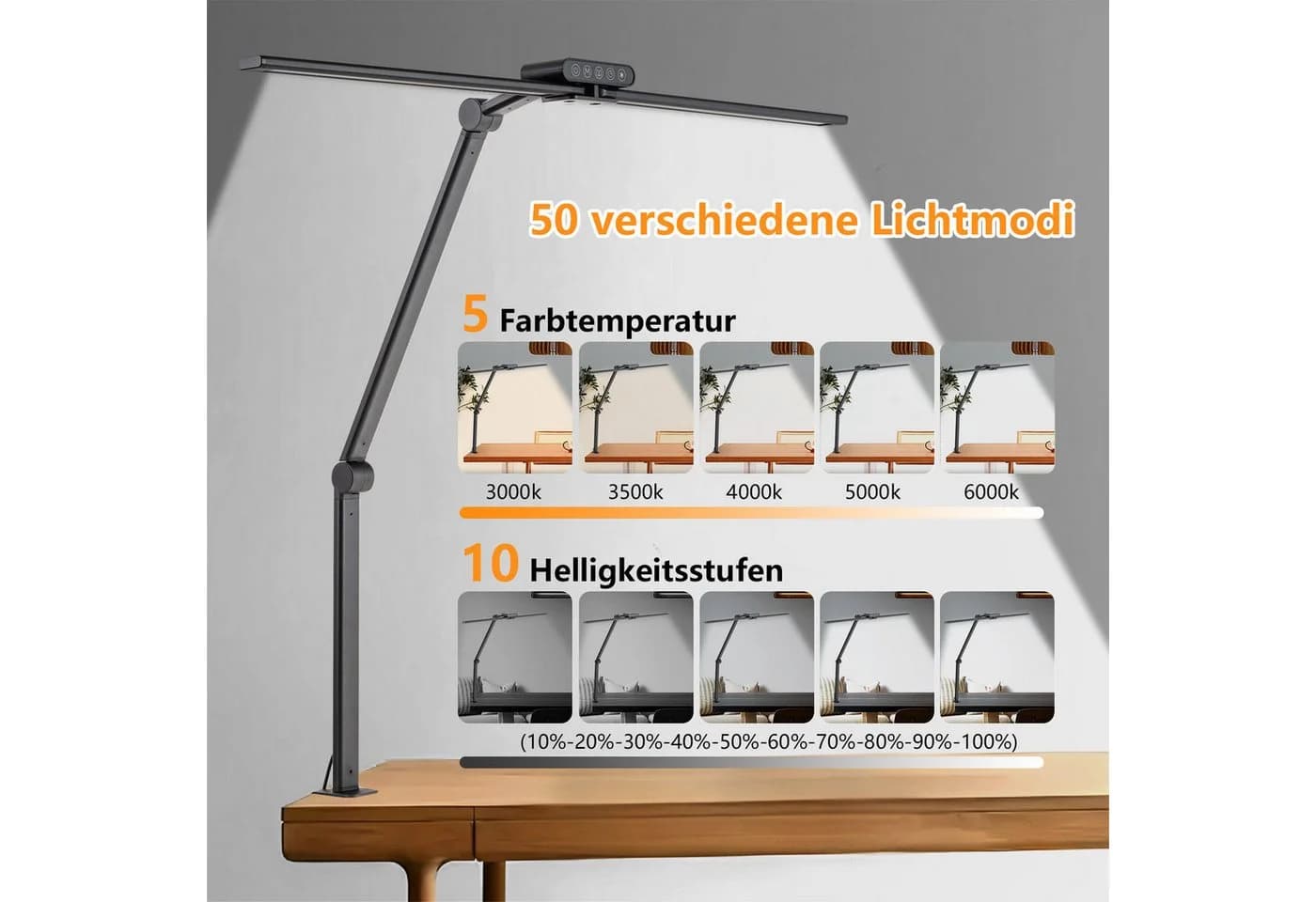 LMaxhome Schreibtischlampe 24W LED Dimmbar Doppelkopf Schwarz - Bild 4