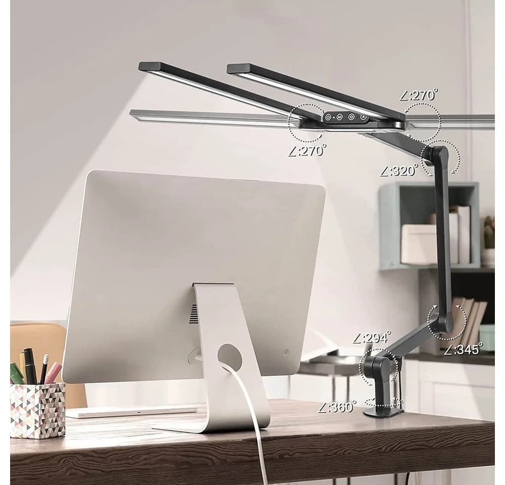 LMaxhome LED Schreibtischlampe Doppelkopf Klemmbar Dimmbar Touch - Bild 5