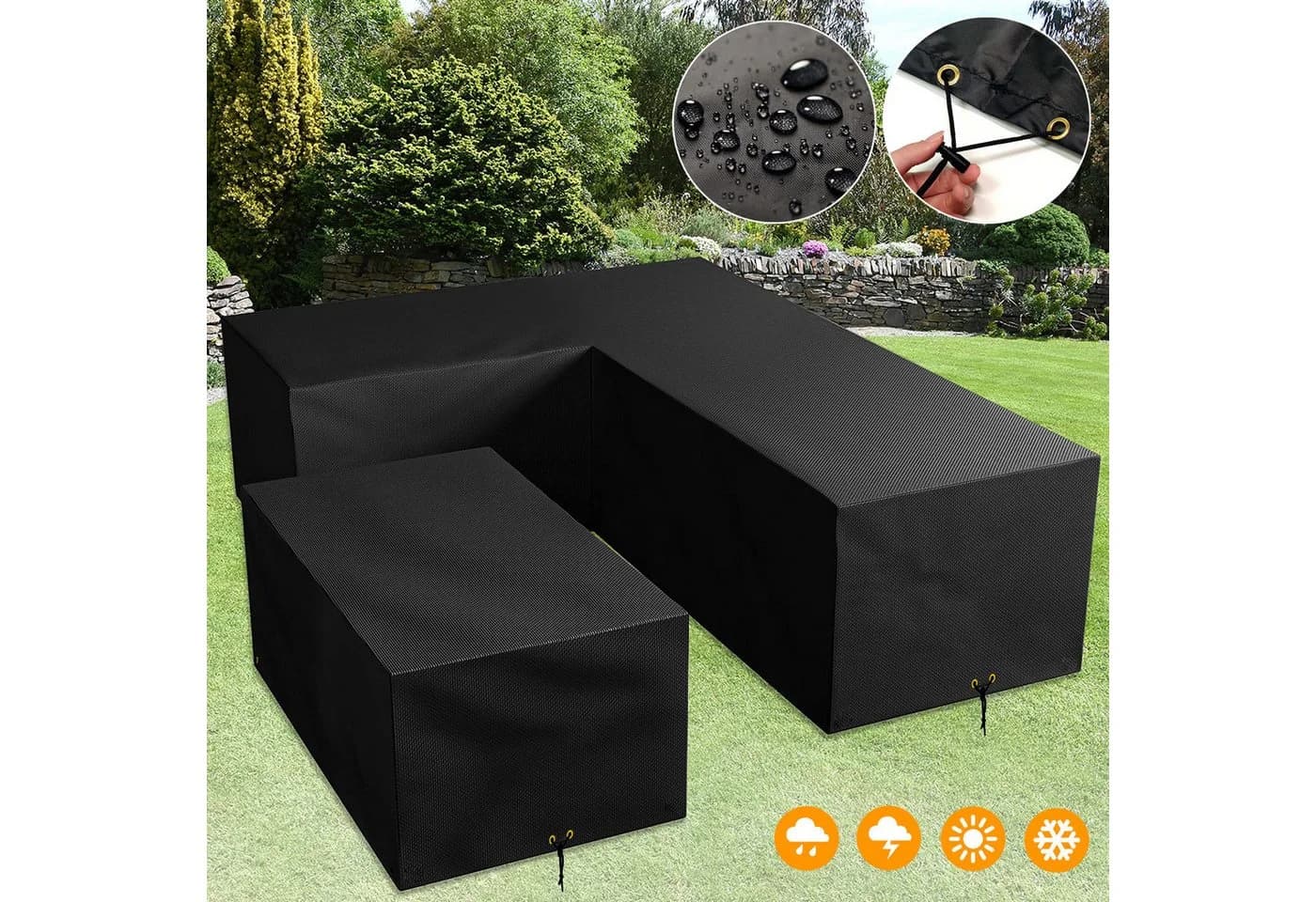 LMaxhome Gartenmöbel-Schutzhülle L-Form Schwarz 420D Oxford Wasserdicht - Bild 2