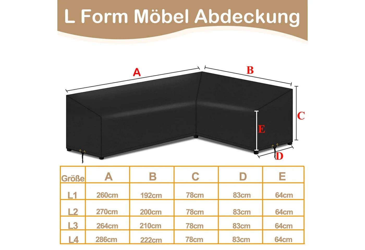 LMaxhome Gartenmöbel-Schutzhülle L-Form Schwarz 420D Oxford Wasserdicht - Bild 3