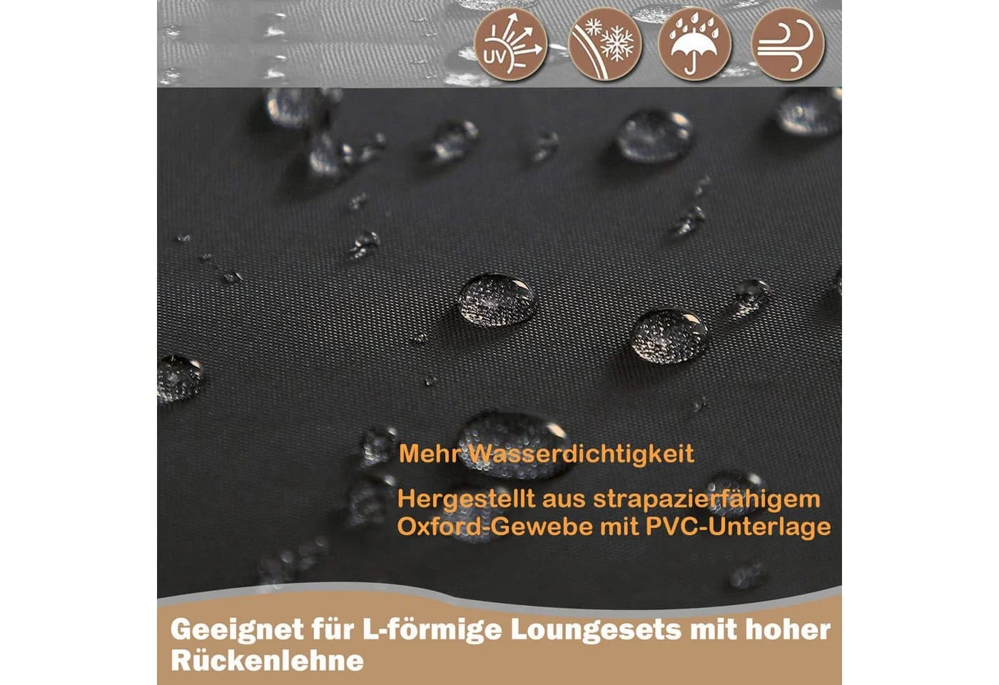 LMaxhome Gartenmöbel-Schutzhülle L-Form Schwarz 420D Oxford Wasserdicht - Bild 4