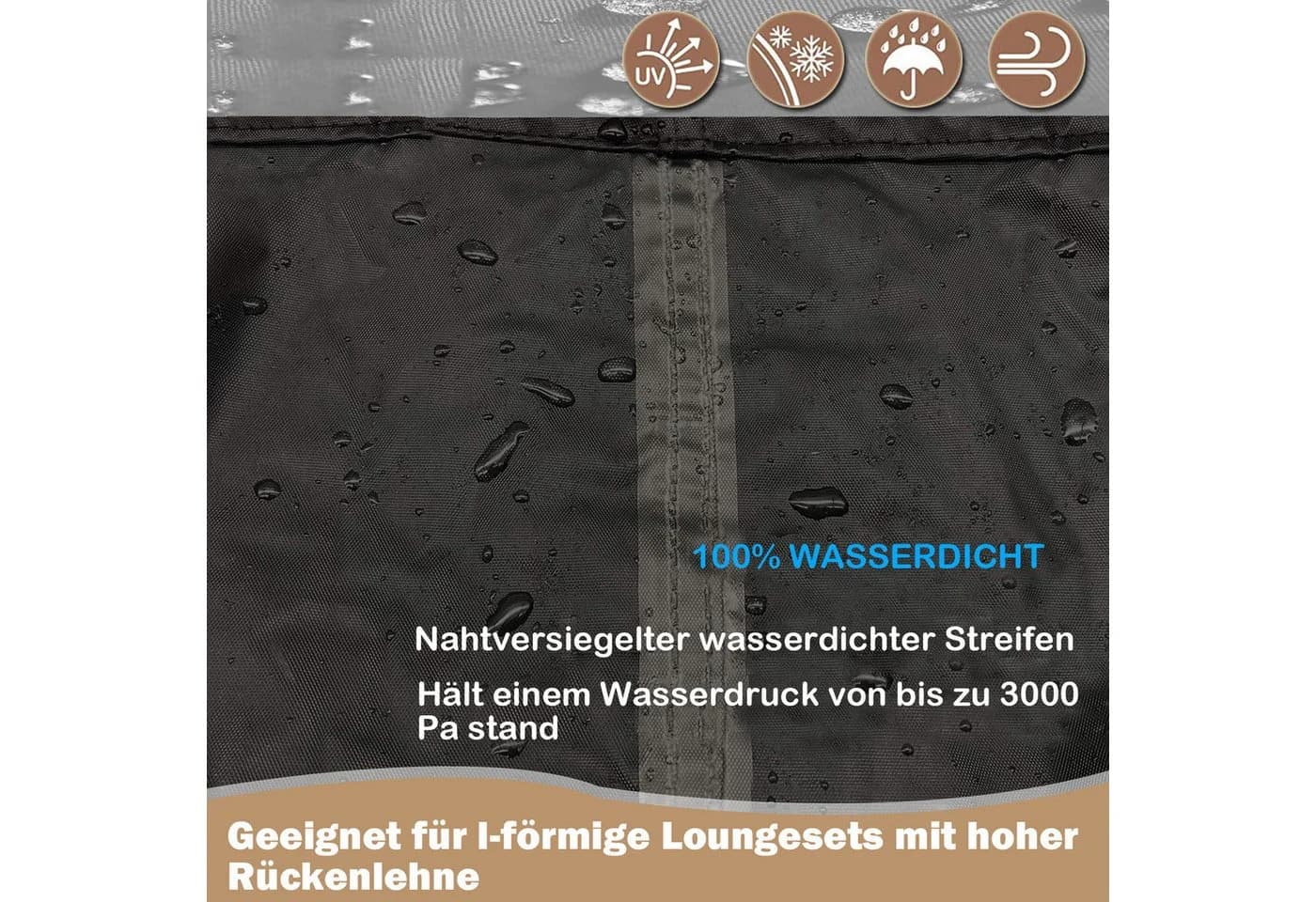 LMaxhome Gartenmöbel-Schutzhülle L-Form Schwarz 420D Oxford Wasserdicht - Bild 5