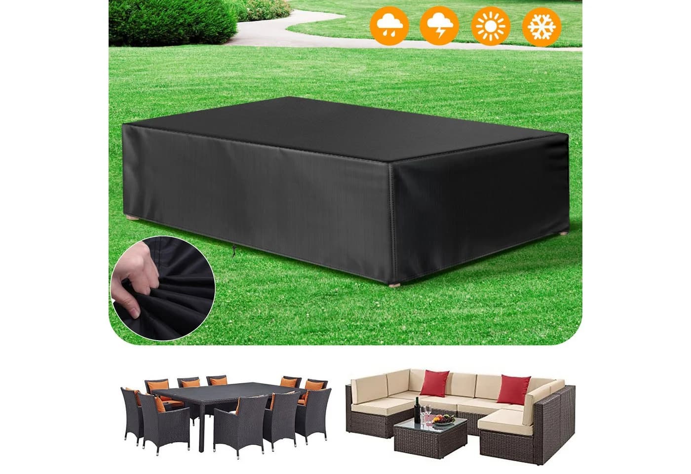 LMaxhome Gartenmöbel-Schutzhülle Schwarz Wasserdicht - Bild 2