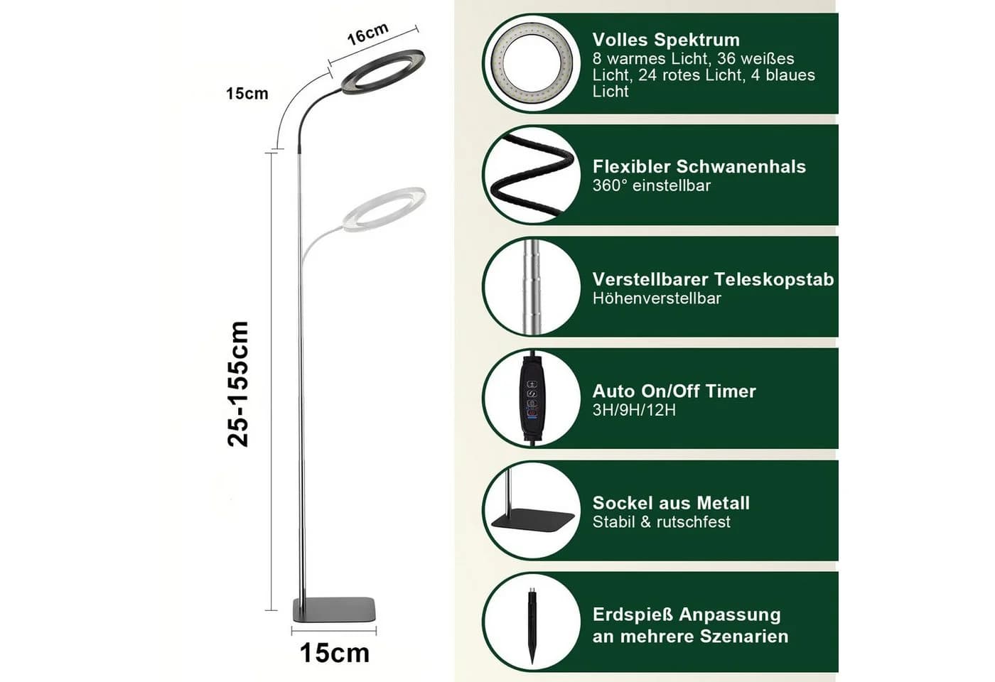 LMaxhome Pflanzenlampe LED Vollspektrum 72 LEDs Dimmbar Timer - Bild 3