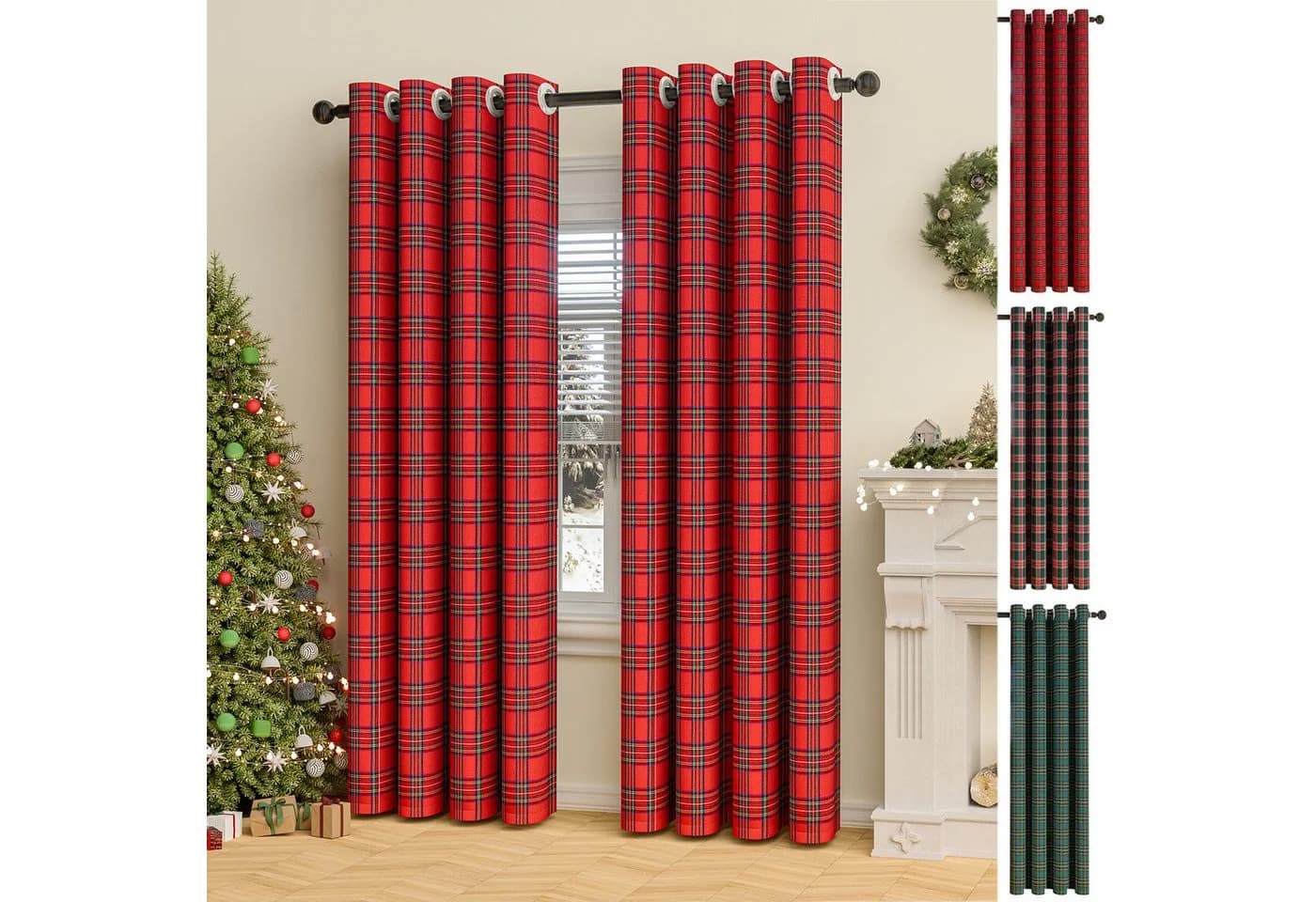 LMaxhome Verdunkelungsvorhang Tartan Karo Rot Blickdicht Ösen - Bild 2