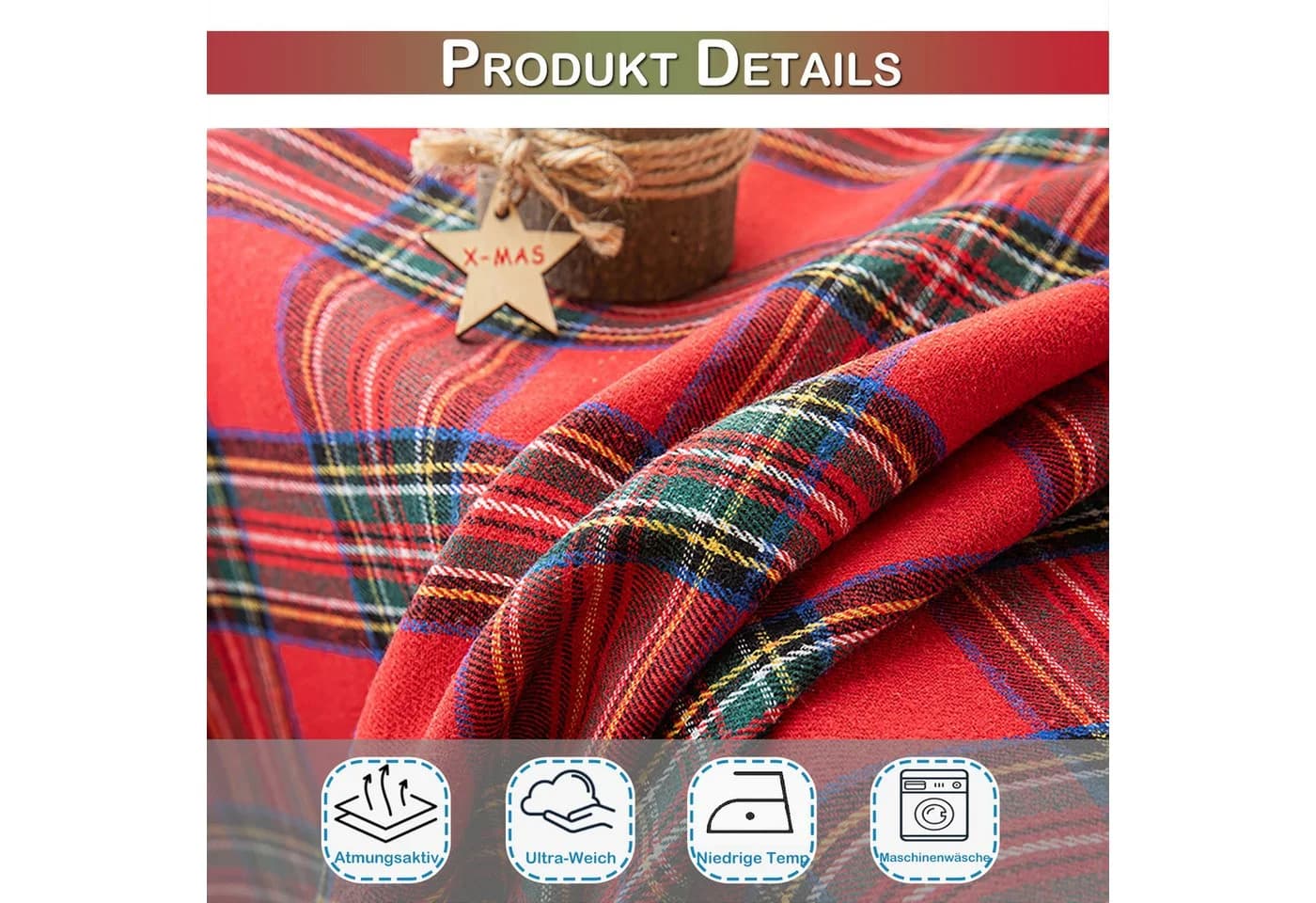 LMaxhome Verdunkelungsvorhang Tartan Karo Rot Blickdicht Ösen - Bild 5