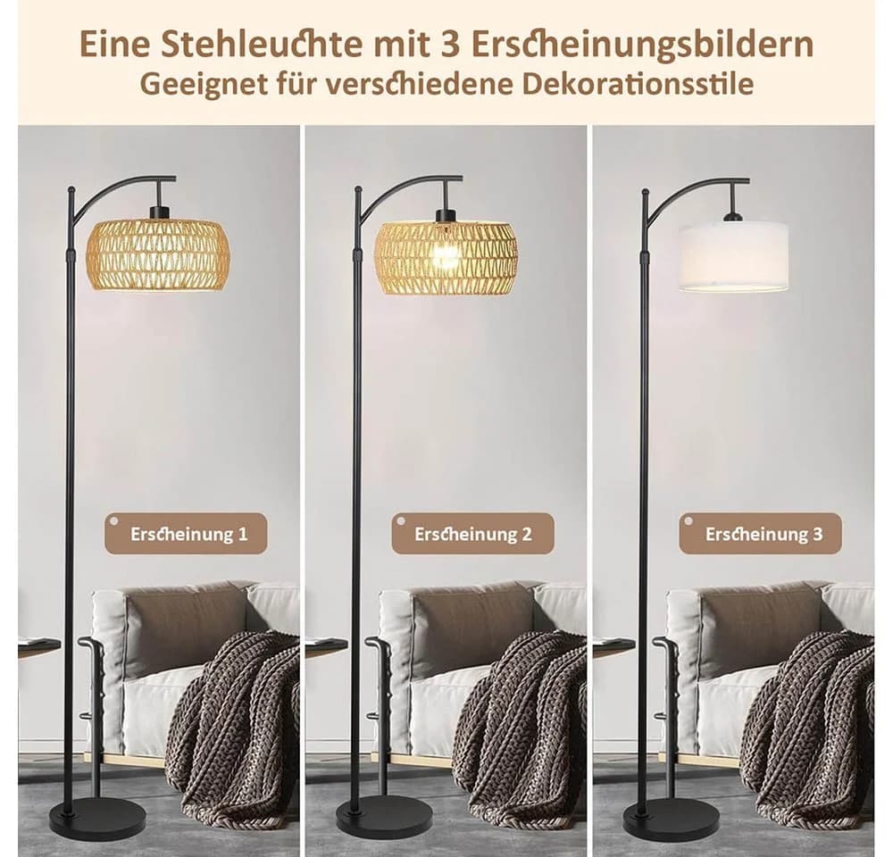 LMaxhome Stehlampe LED Bogenlampe Rattan Dimmbar Schwarz - Bild 3