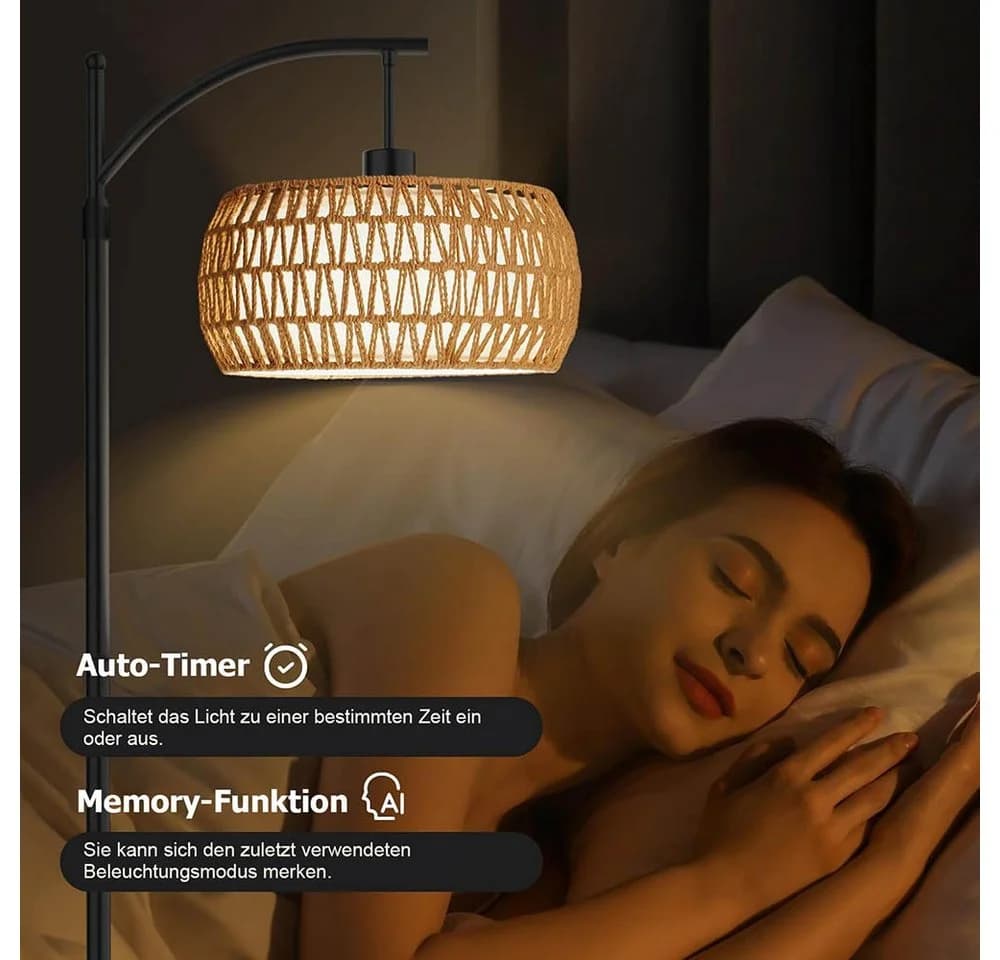 LMaxhome Stehlampe LED Bogenlampe Rattan Dimmbar Schwarz - Bild 5