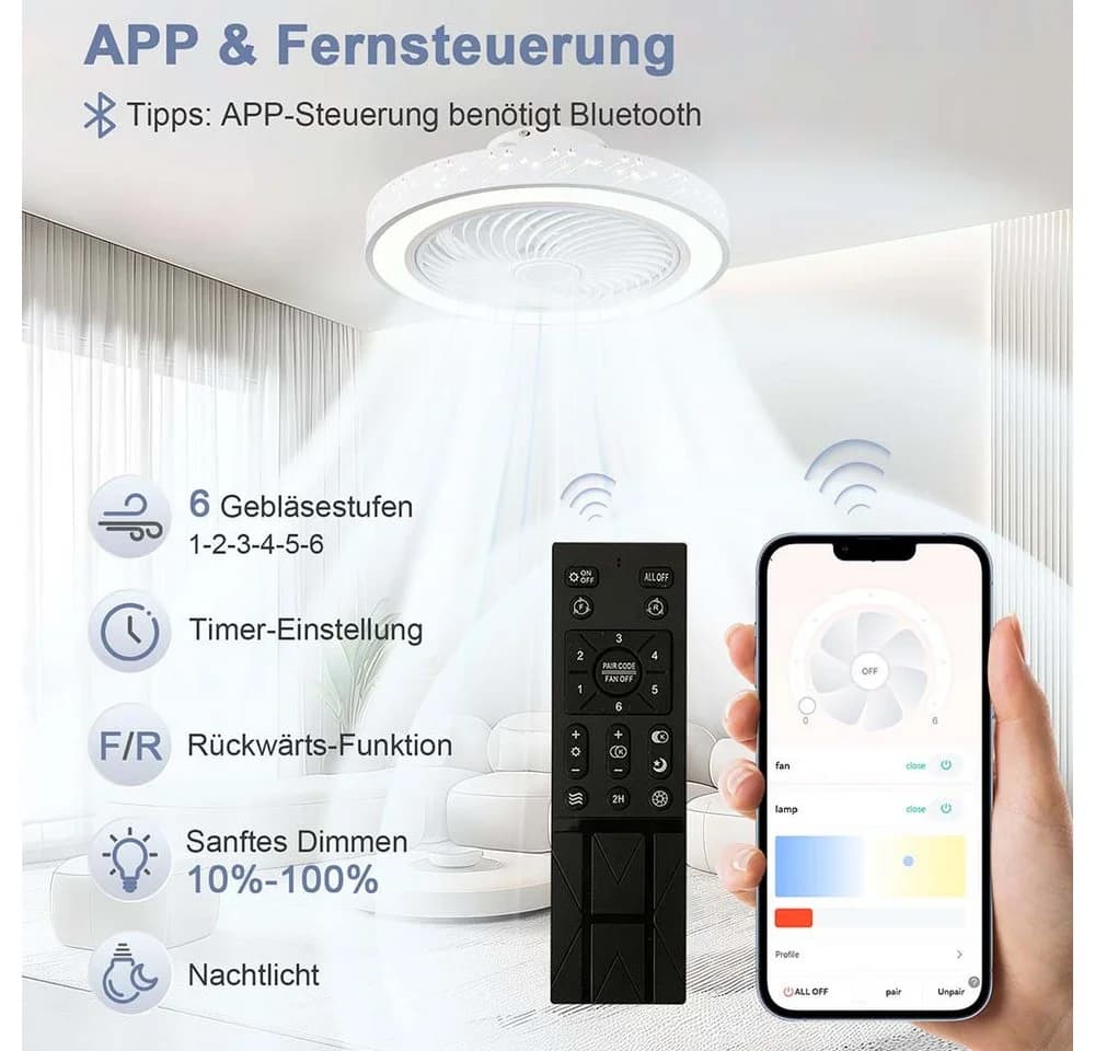 LMaxhome Deckenventilator mit LED Licht 46cm - Bild 4