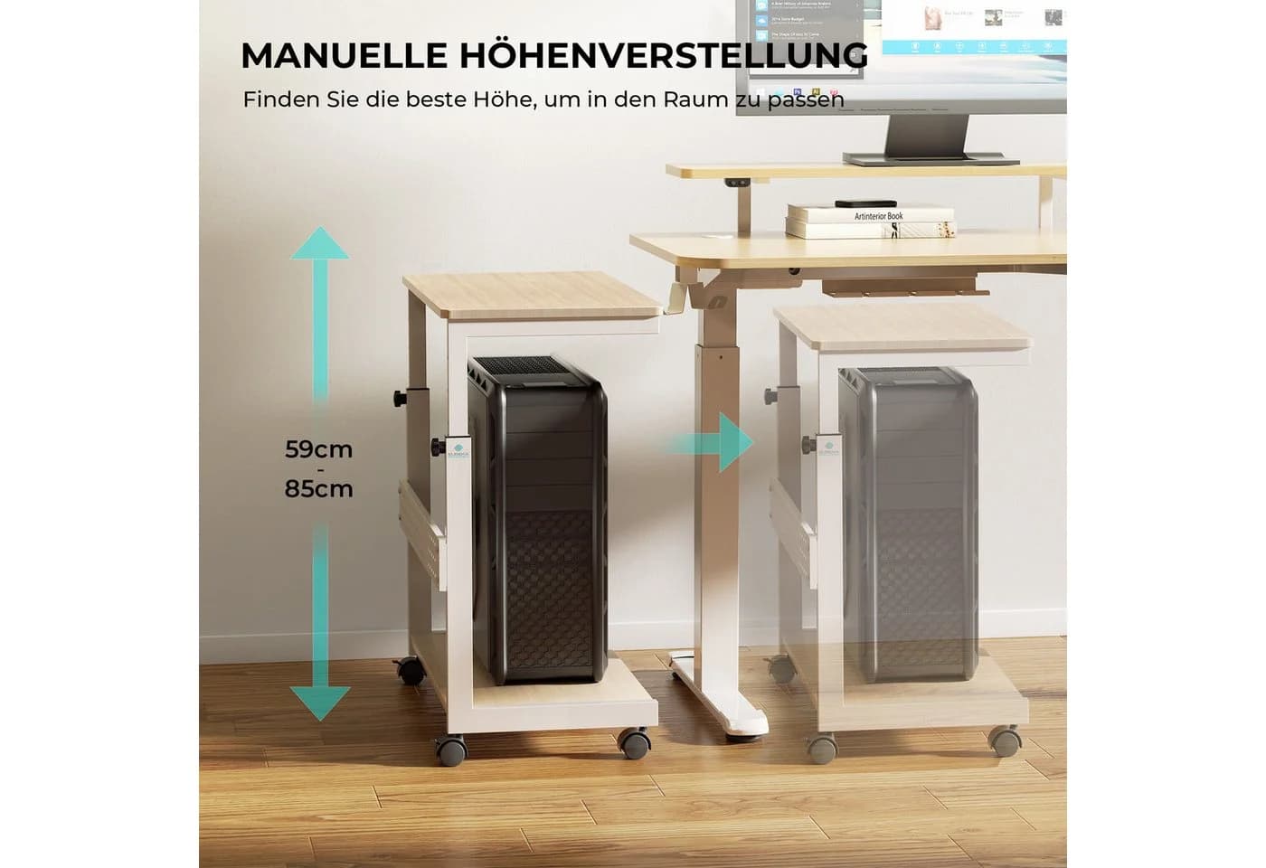 EE EUREKA ERGONOMIC PC-Schrank höhenverstellbar mit Rollen Ahorn