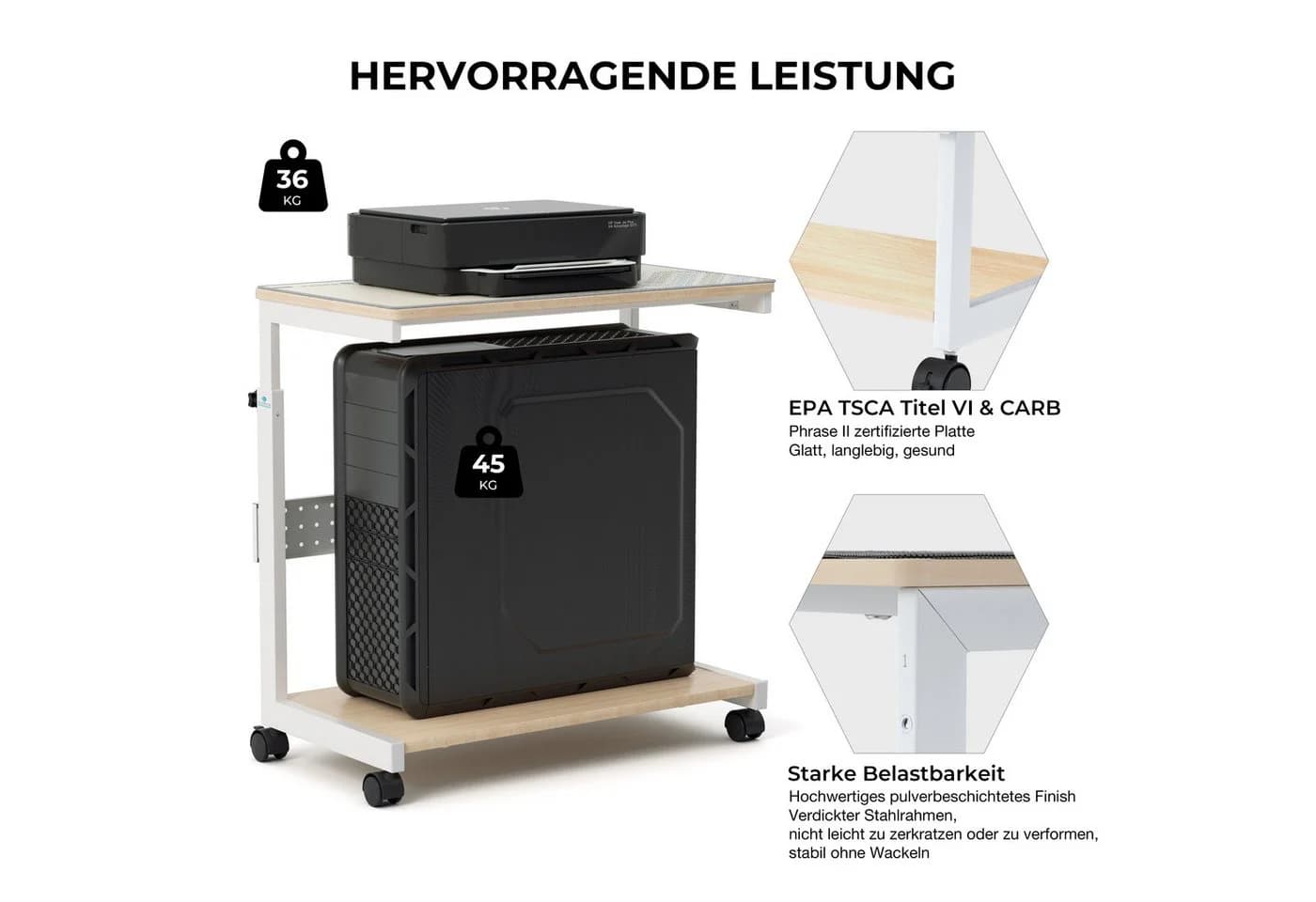 EE EUREKA ERGONOMIC PC-Schrank höhenverstellbar mit Rollen Ahorn - Bild 3
