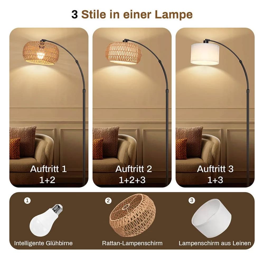 LMaxhome LED Stehlampe Dimmbar Schwarz 185cm