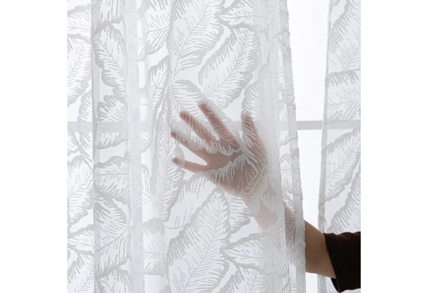 Qelus Voile Gardine Weiss 3D-Blattmuster Modern