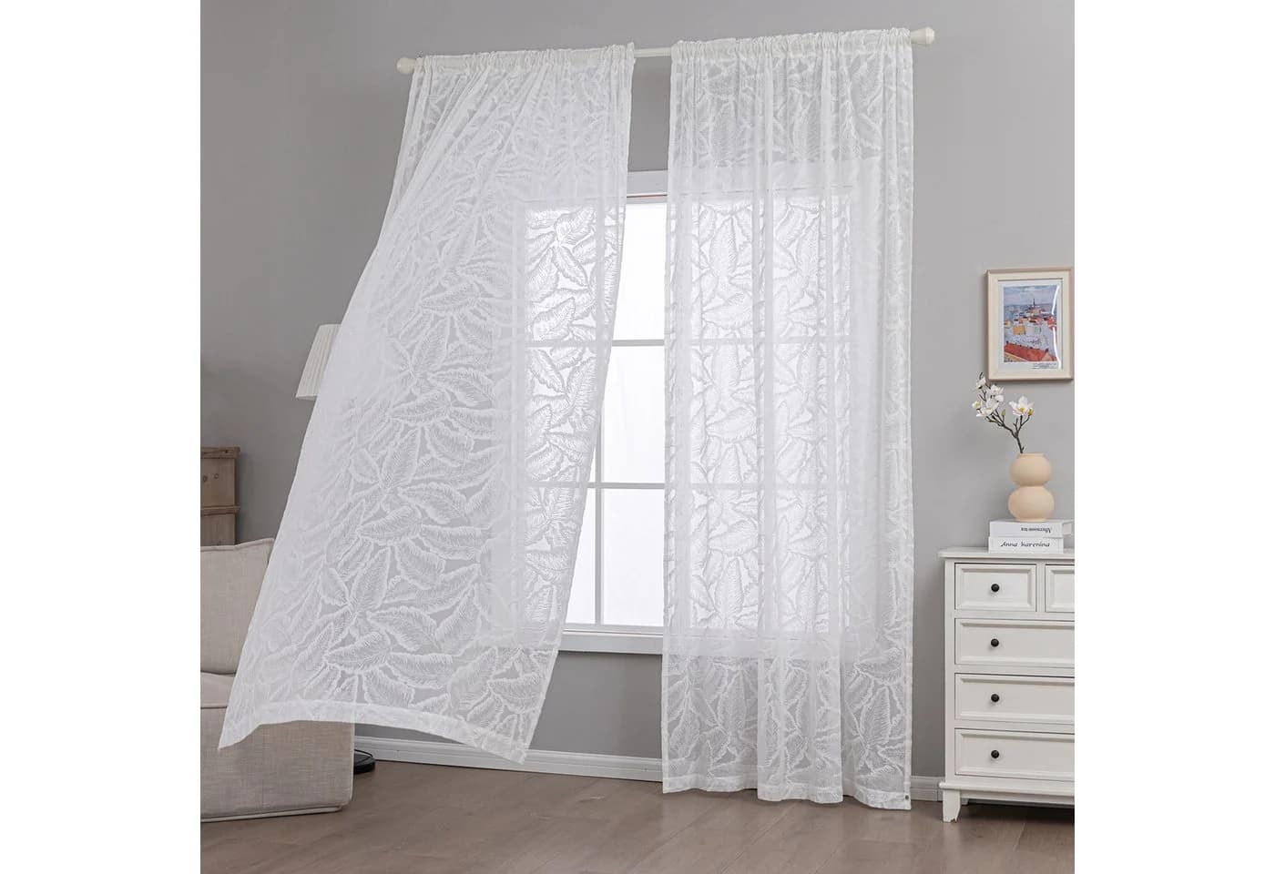 Qelus Voile Gardine Weiss 3D-Blattmuster Modern - Bild 2