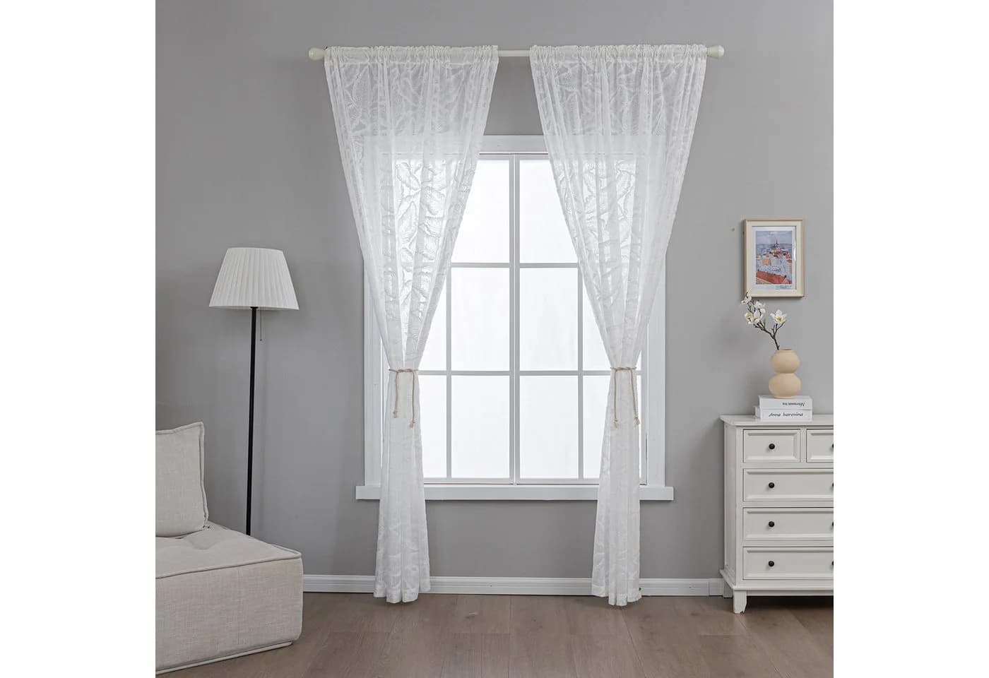 Qelus Voile Gardine Weiss 3D-Blattmuster Modern - Bild 4