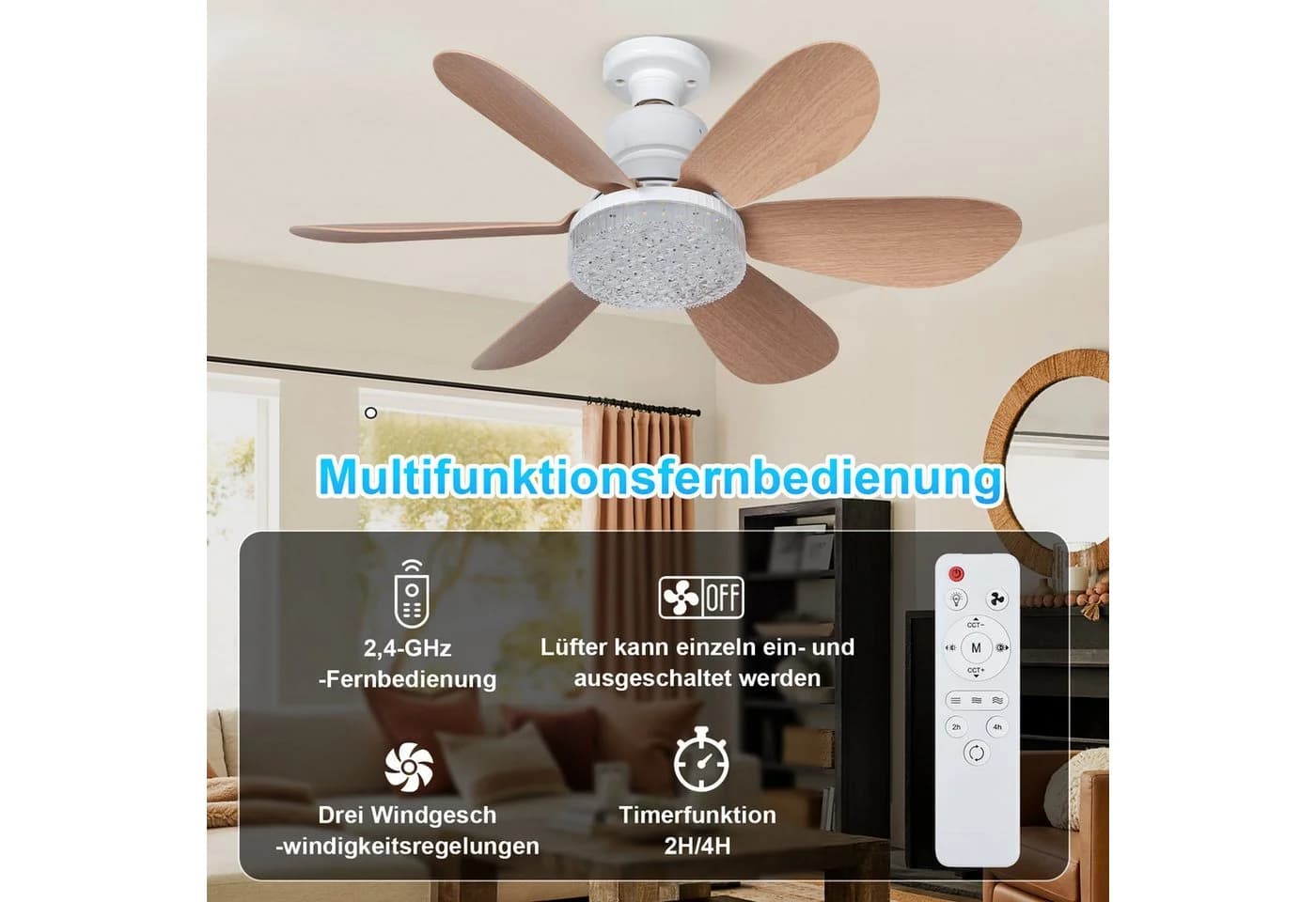 LMaxhome Deckenventilator mit LED-Licht 40W Dimmbar Fernbedienung - Bild 4