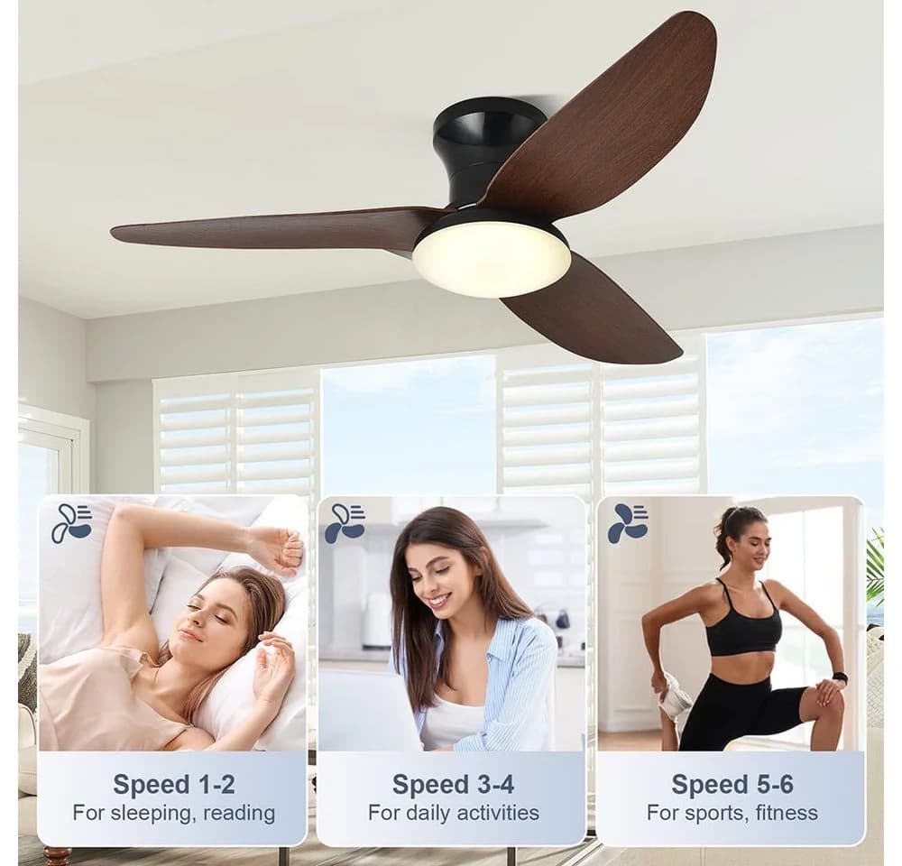 LMaxhome Deckenventilator mit LED 60W Dimmbar Schwarz/Braun