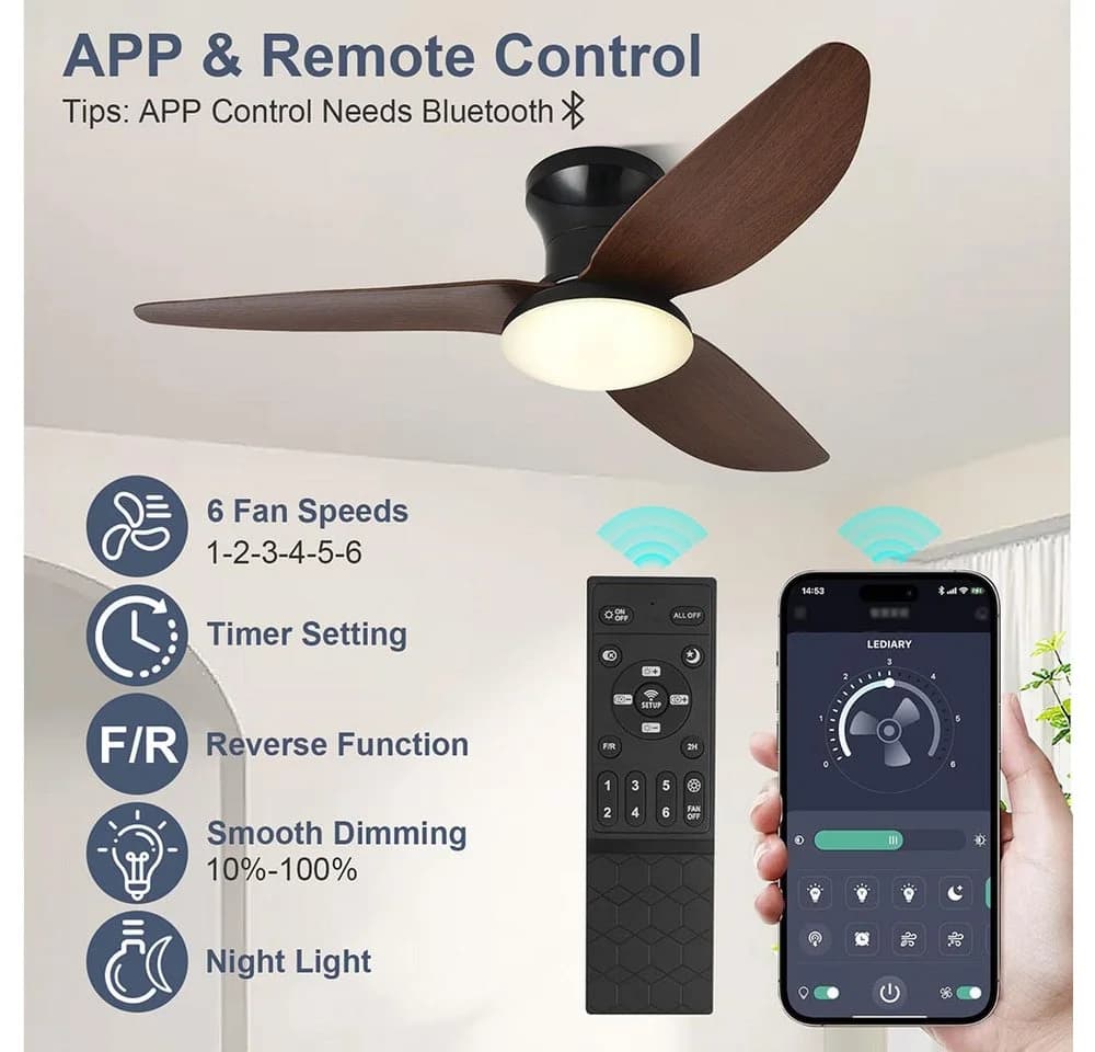 LMaxhome Deckenventilator mit LED 60W Dimmbar Schwarz/Braun - Bild 3