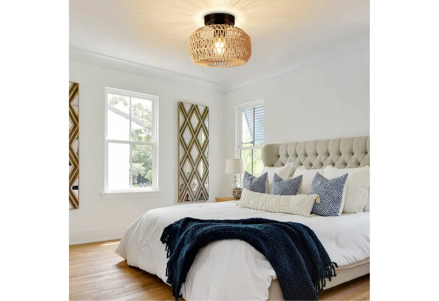 LMaxhome LED Deckenleuchte Boho Rattan Vintage Kronleuchter E27
