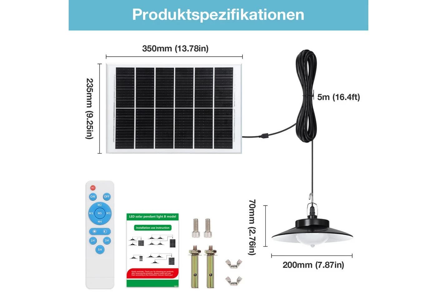 LMaxhome LED Solarleuchte Hängeleuchte mit Bewegungsmelder IP65 - Bild 5