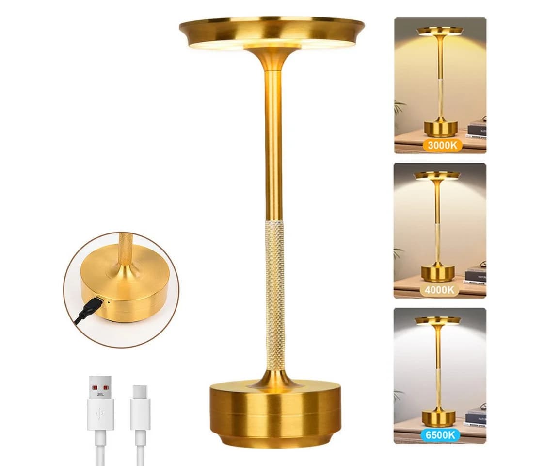 Rosnek LED Tischleuchte Kabellos Dimmbar Gold Touch-Schalter - Bild 2
