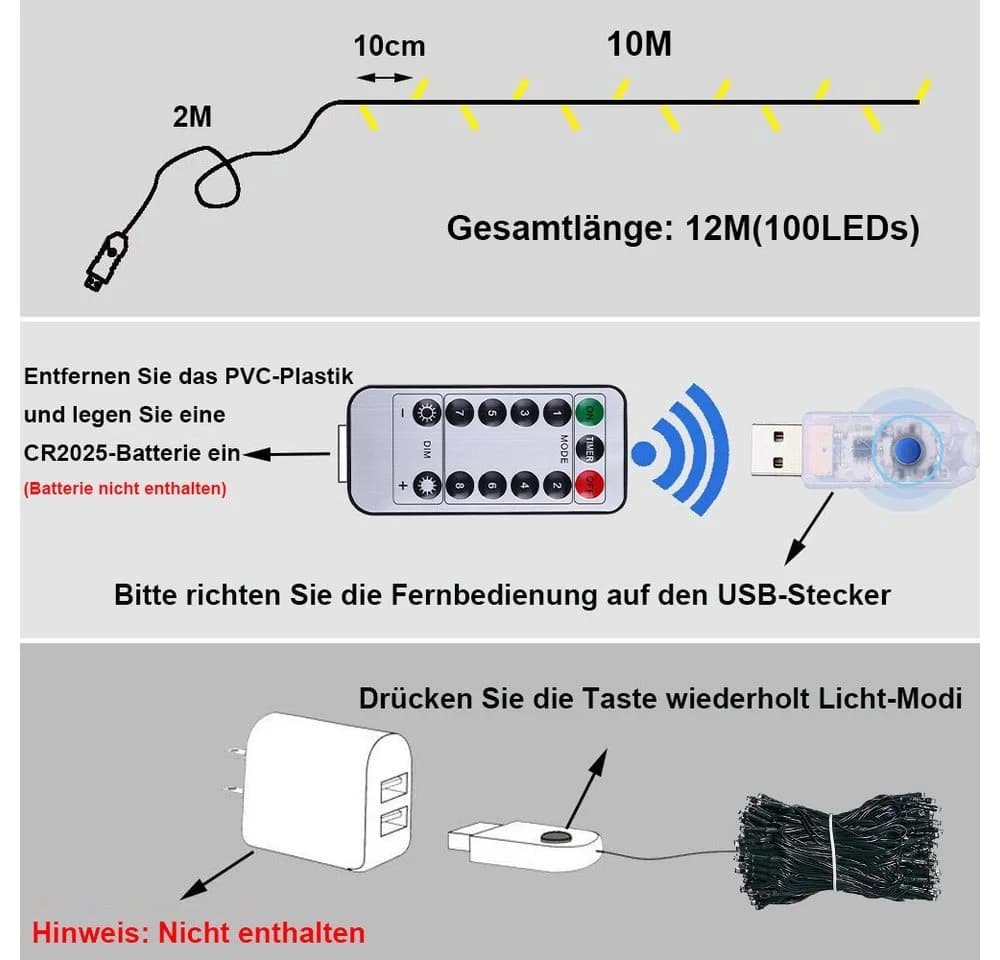 SERBASIC LED Lichterkette Innen Außen IP44 mit 8 Modi & Timer - Bild 3